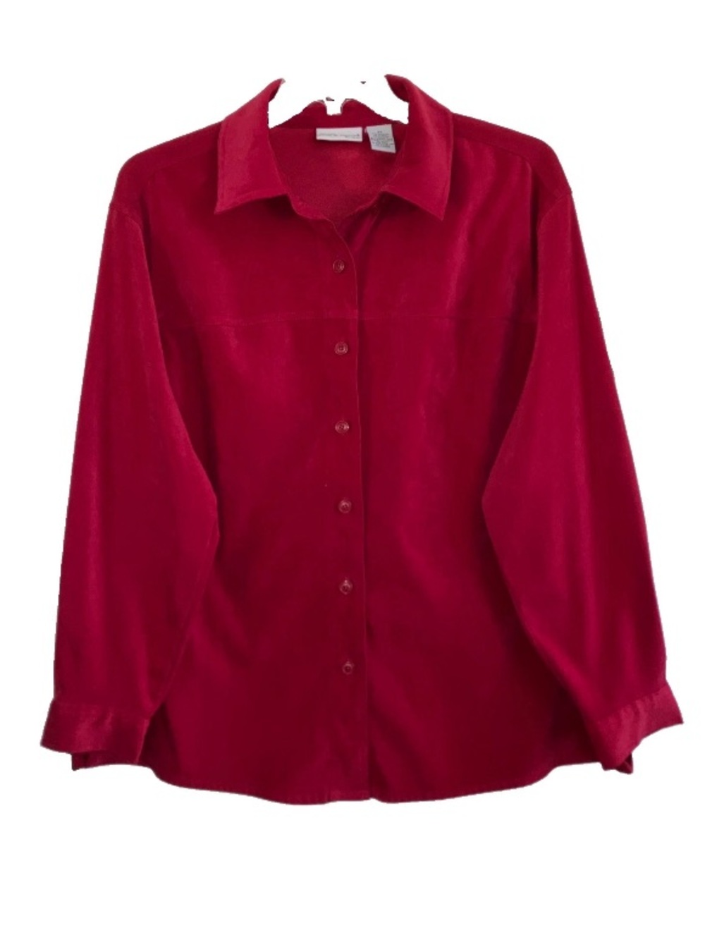 Croft & Barrow Stretch Button Up Plus Top 2x Faux Suede Red Long Sleeve Holiday